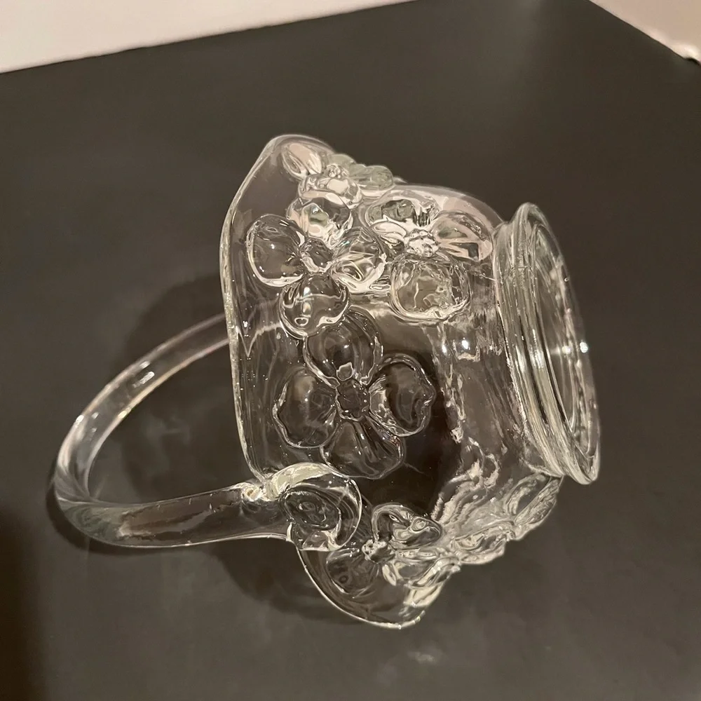 Vintage Tiara Indiana Glass Dogwood Basket with Handle